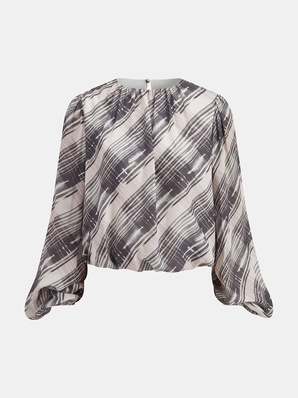 Abstract Striped Puff-Sleeve Blouse