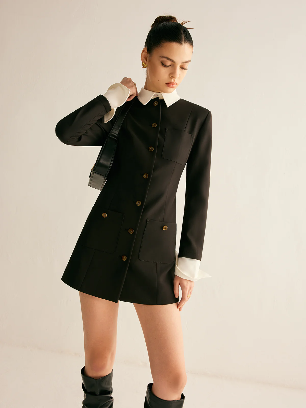 Adjustable-Collar Slim Blazer Dress - Image 4