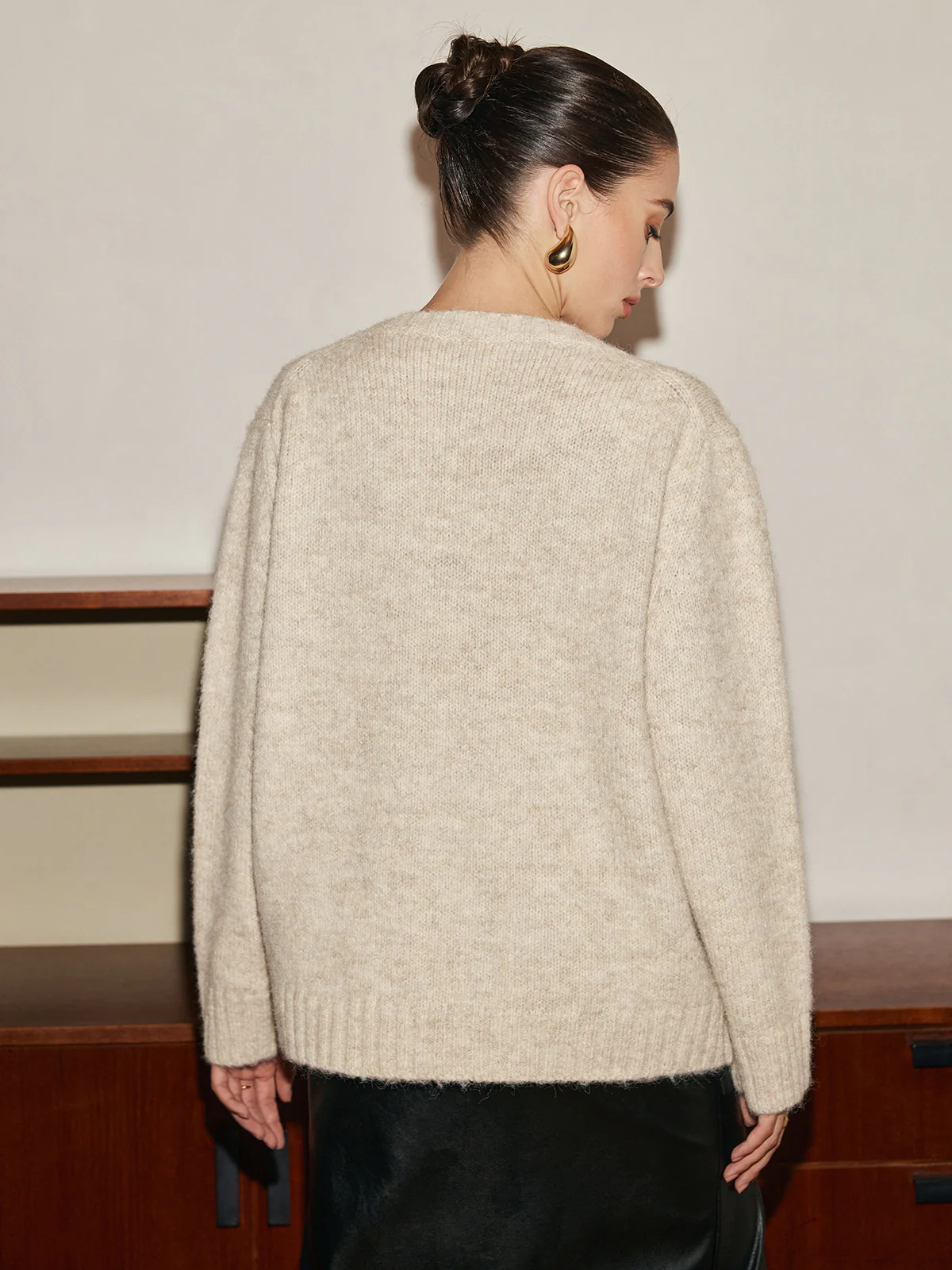 Adjustable Scarf Wool-Blend Sweater - Image 6