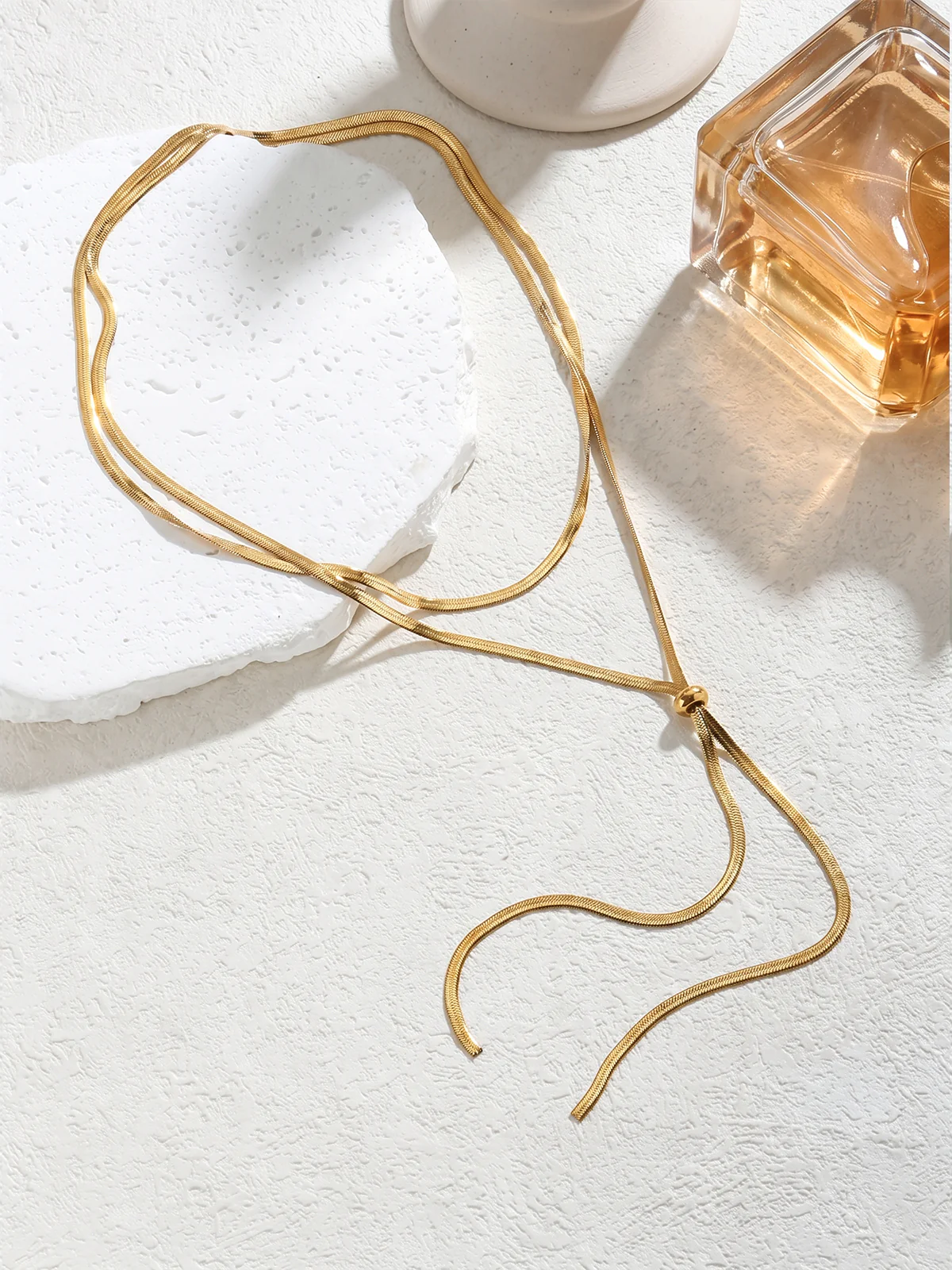 Adjustable Sliding Herringbone Lariat Necklace - Image 2