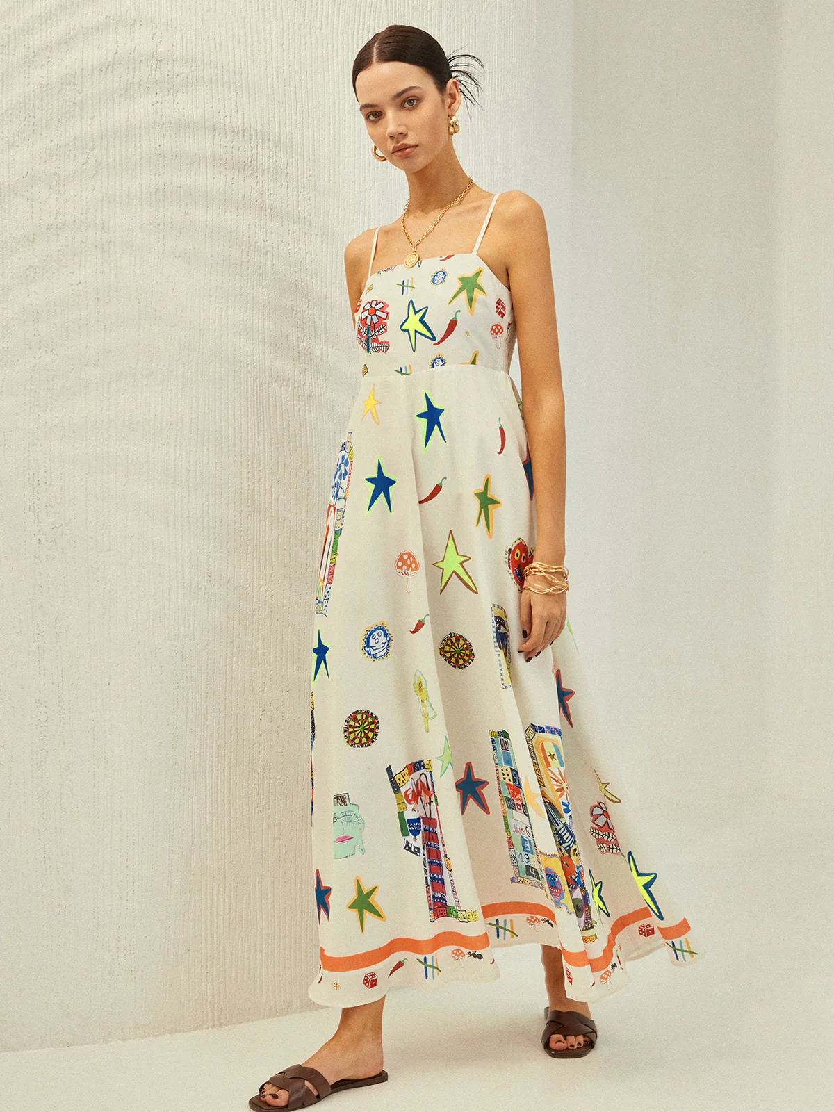 Adjustable Strap Print Dress With Pockets - Image 3