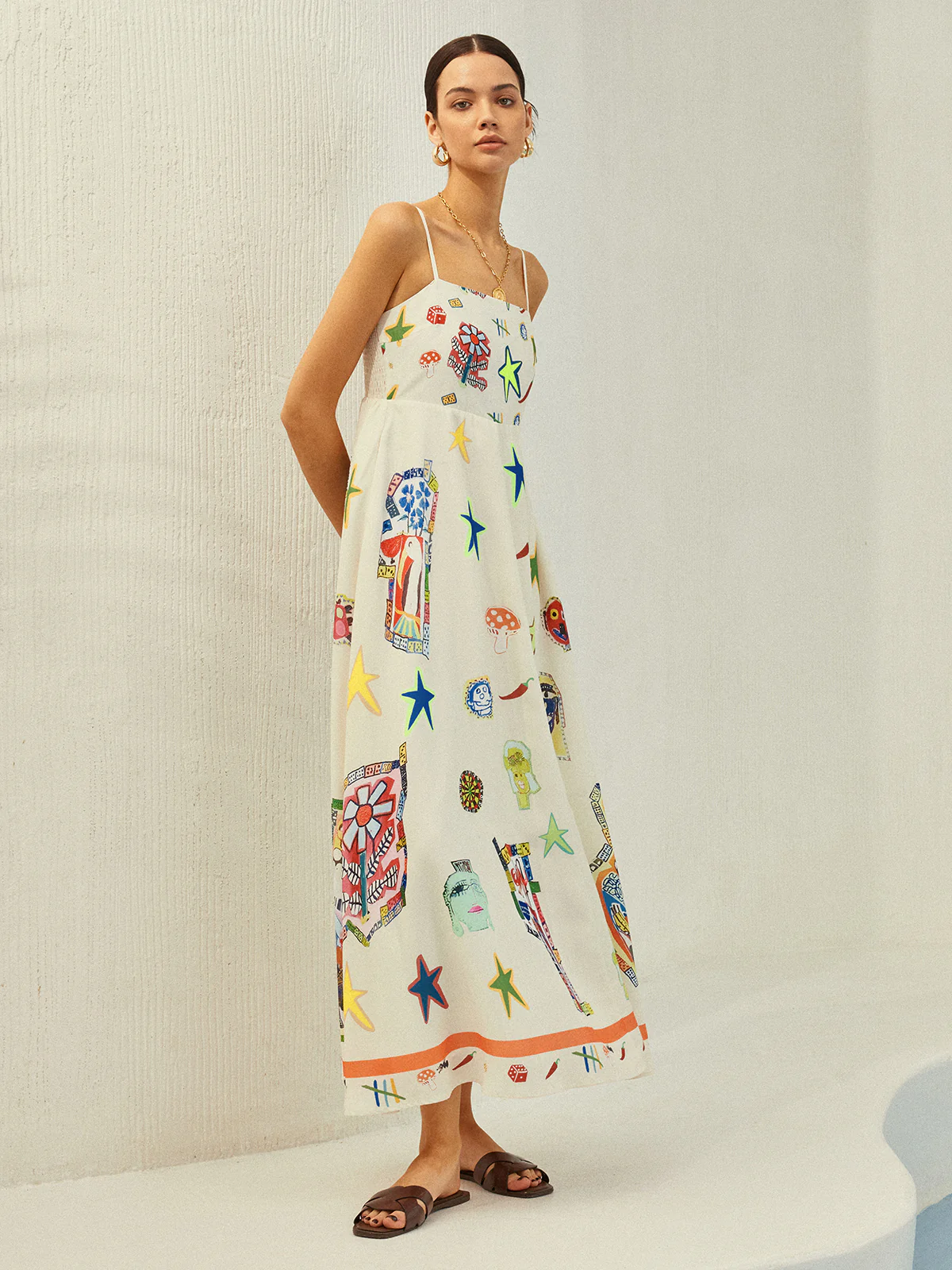 Adjustable Strap Print Dress With Pockets - Image 4