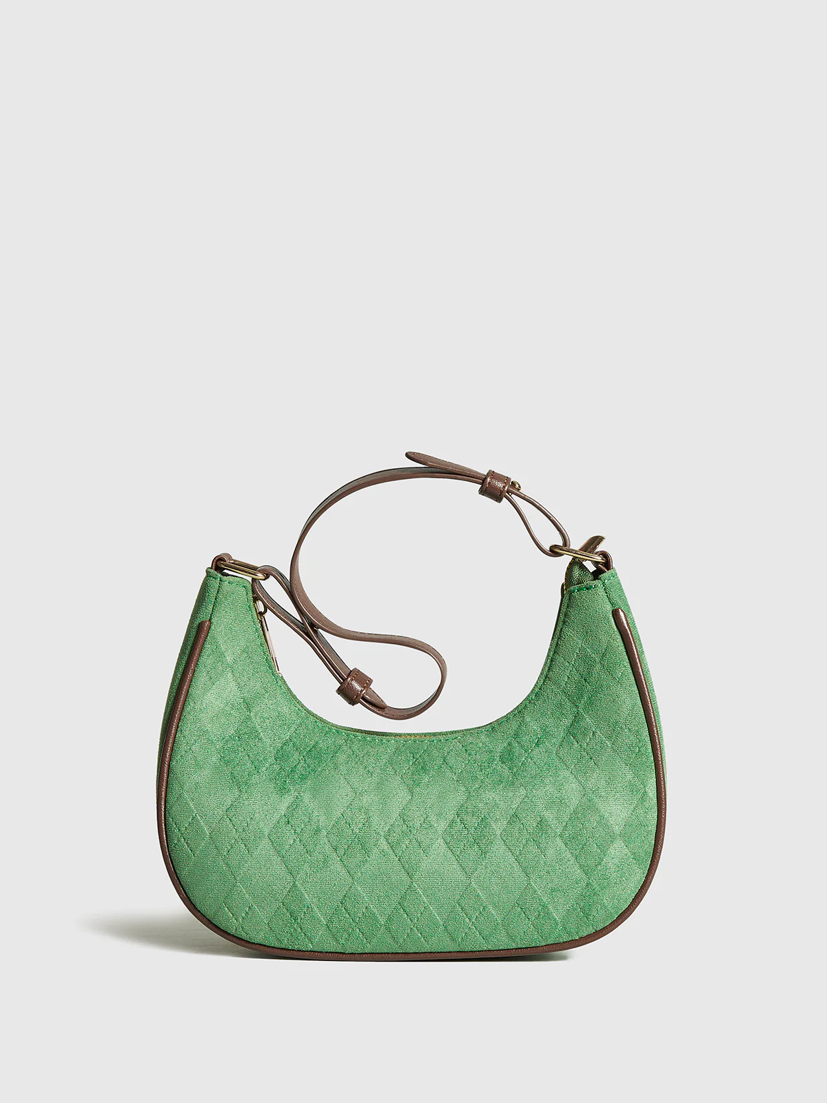 Adjustable Strap Rhombic-Pattern Crescent Bag - Image 2