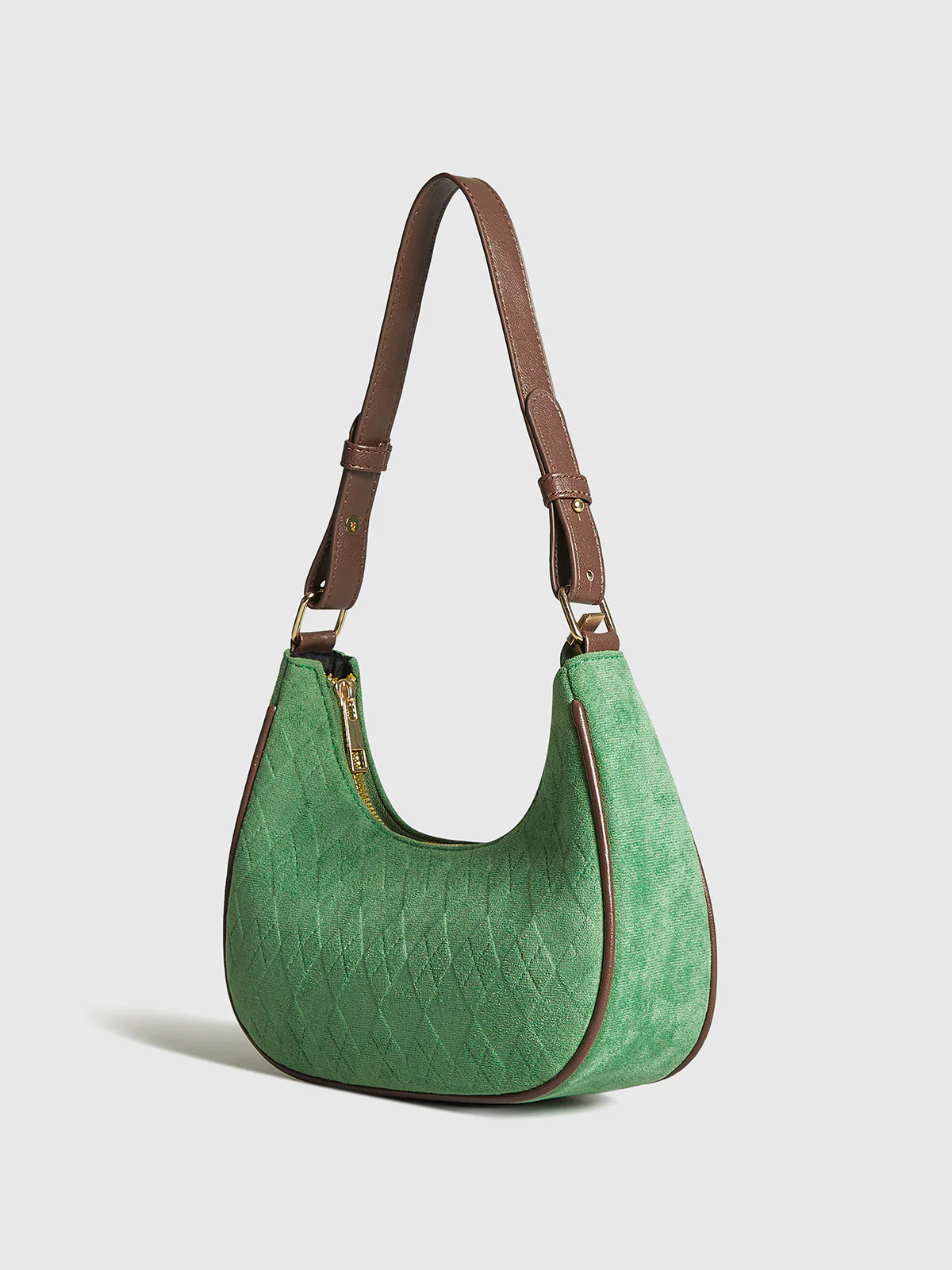 Adjustable Strap Rhombic-Pattern Crescent Bag - Image 3