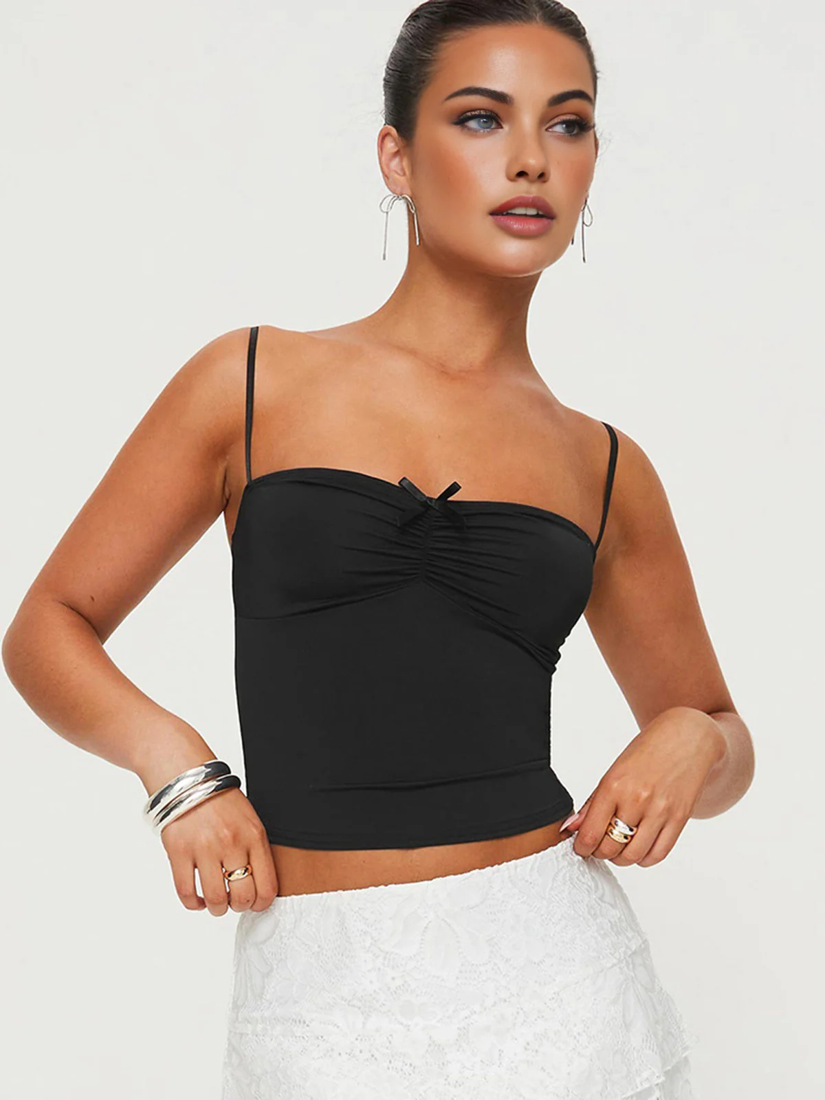 Adjustable Strap Tiny Bow Decor Cami Top - Image 2