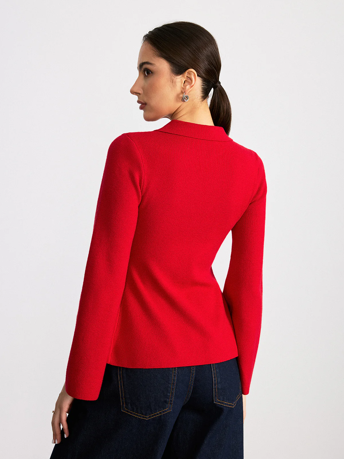 Adjustable Tie Detail Collared Knit Top - Image 5