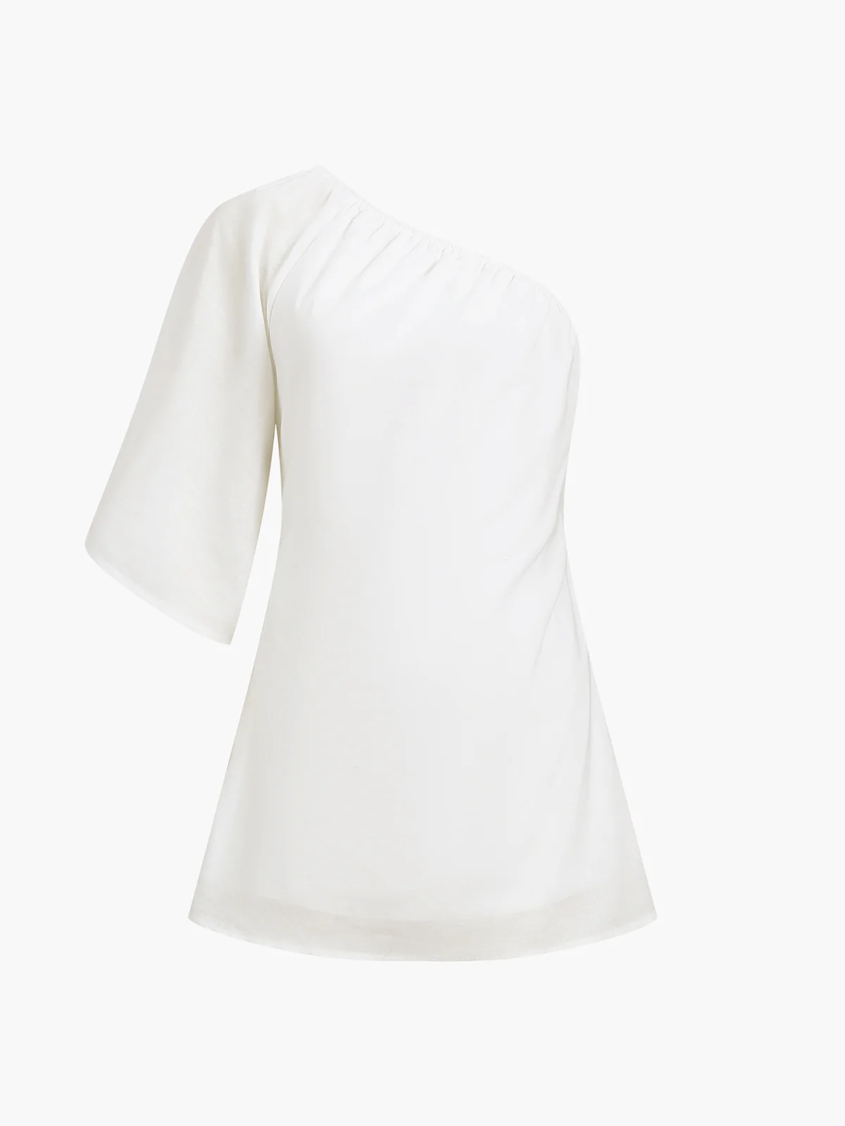 Aegean Cotton Linen One Sleeve Short Dress - Image 2