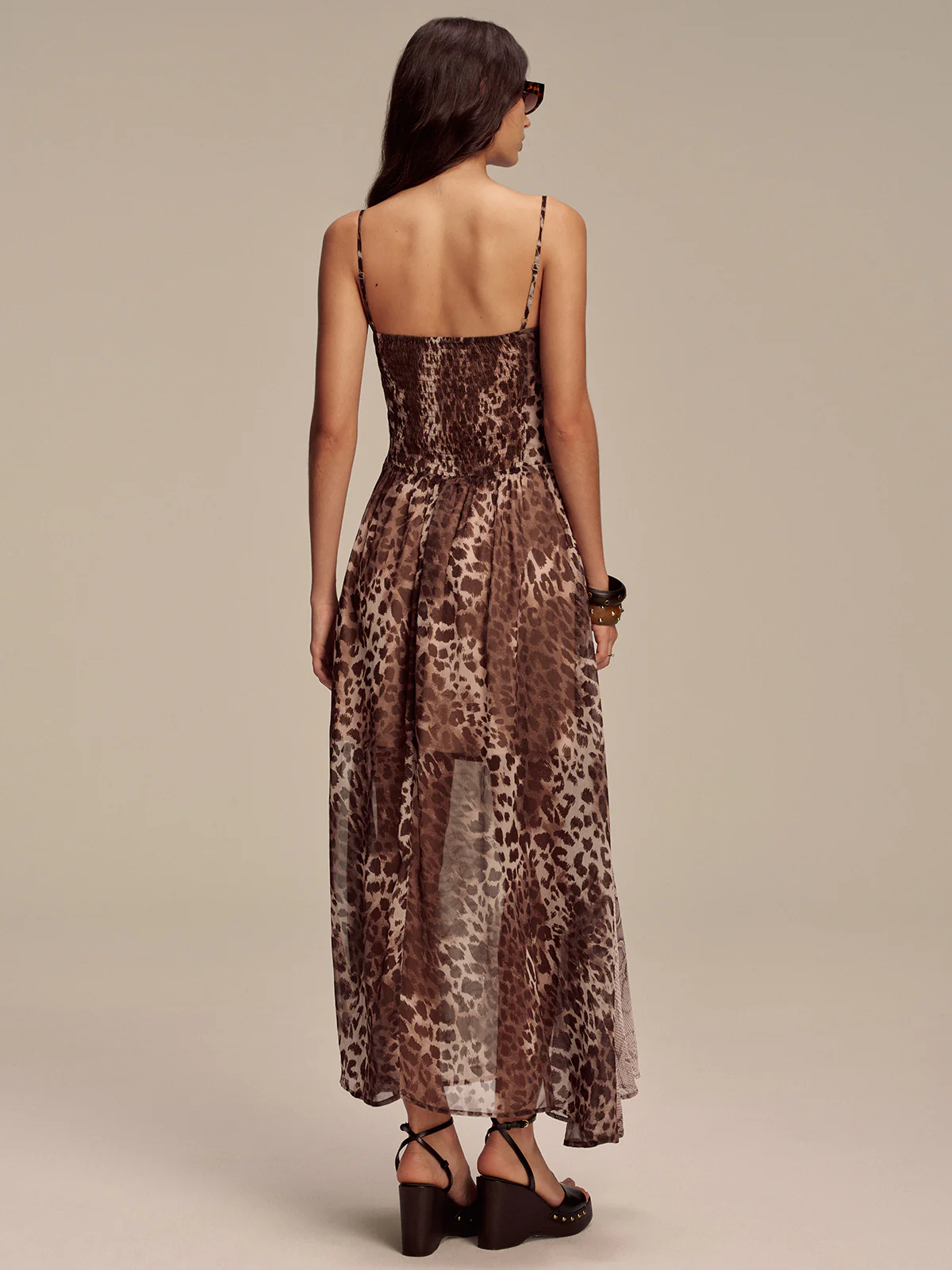 Animal Print Panel Semi-Sheer Mesh Maxi Dress - Image 5
