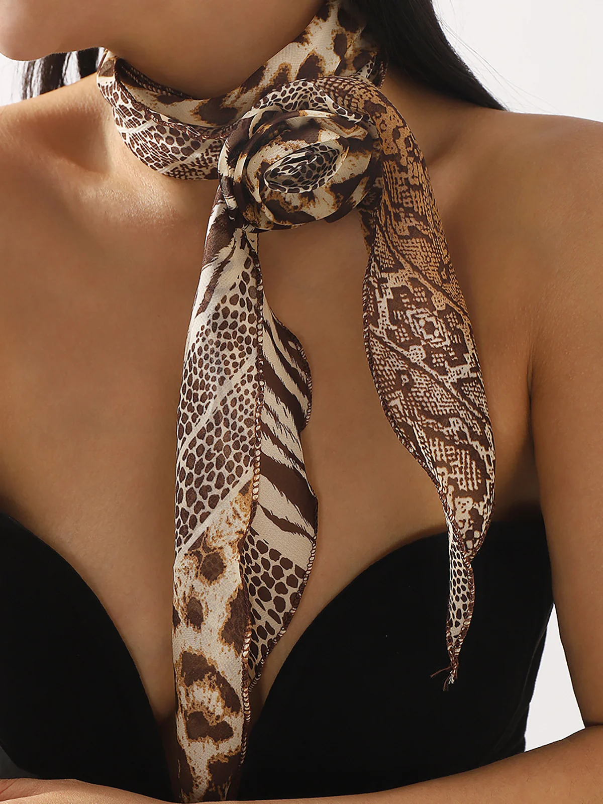 Animal Print Rose Chiffon Scarf - Image 2
