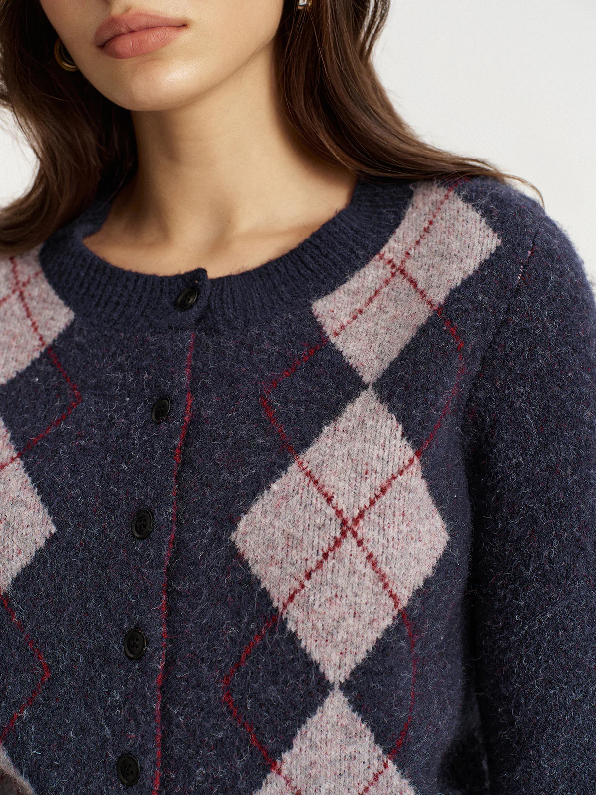 Argyle Jacquard Wool Blend Cardigan - Image 2