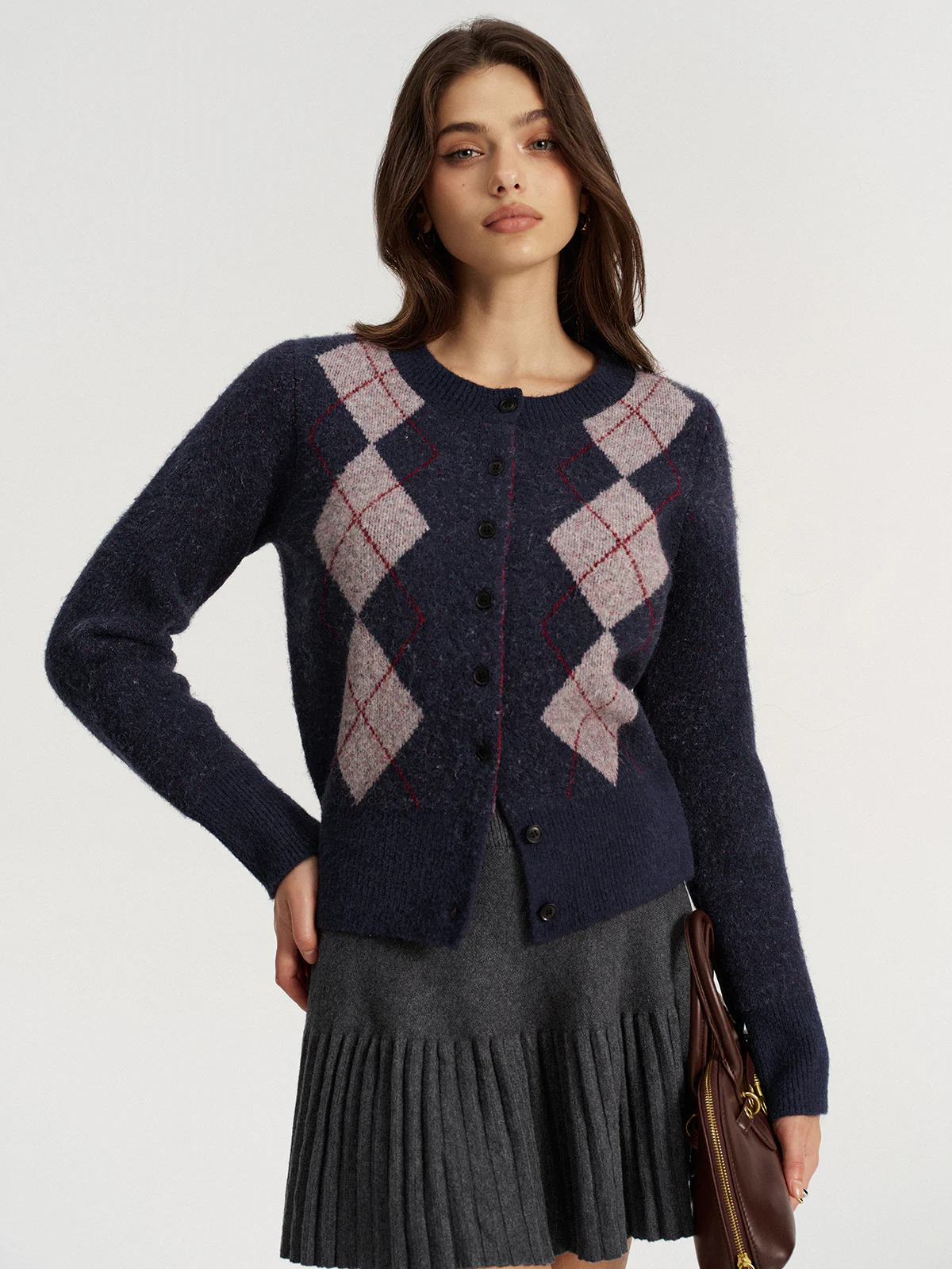 Argyle Jacquard Wool Blend Cardigan - Image 5