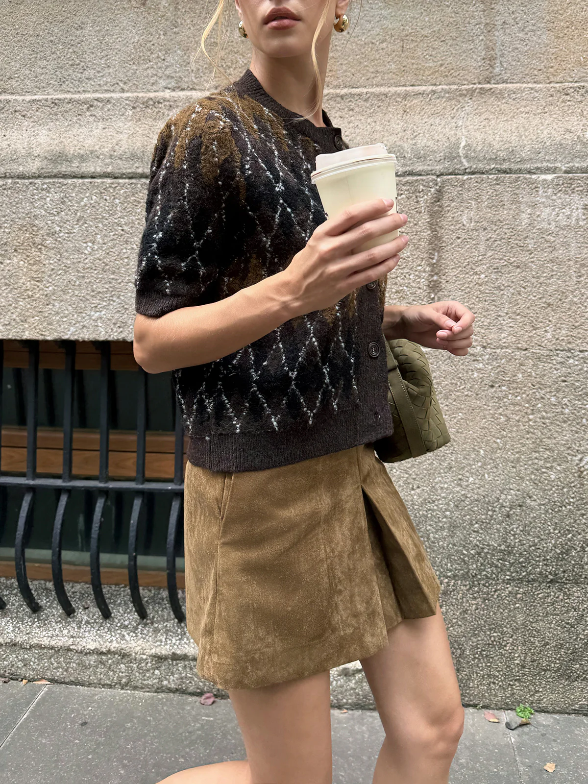 Argyle Pattern Short Sleeve Knit Cardigan - Image 5