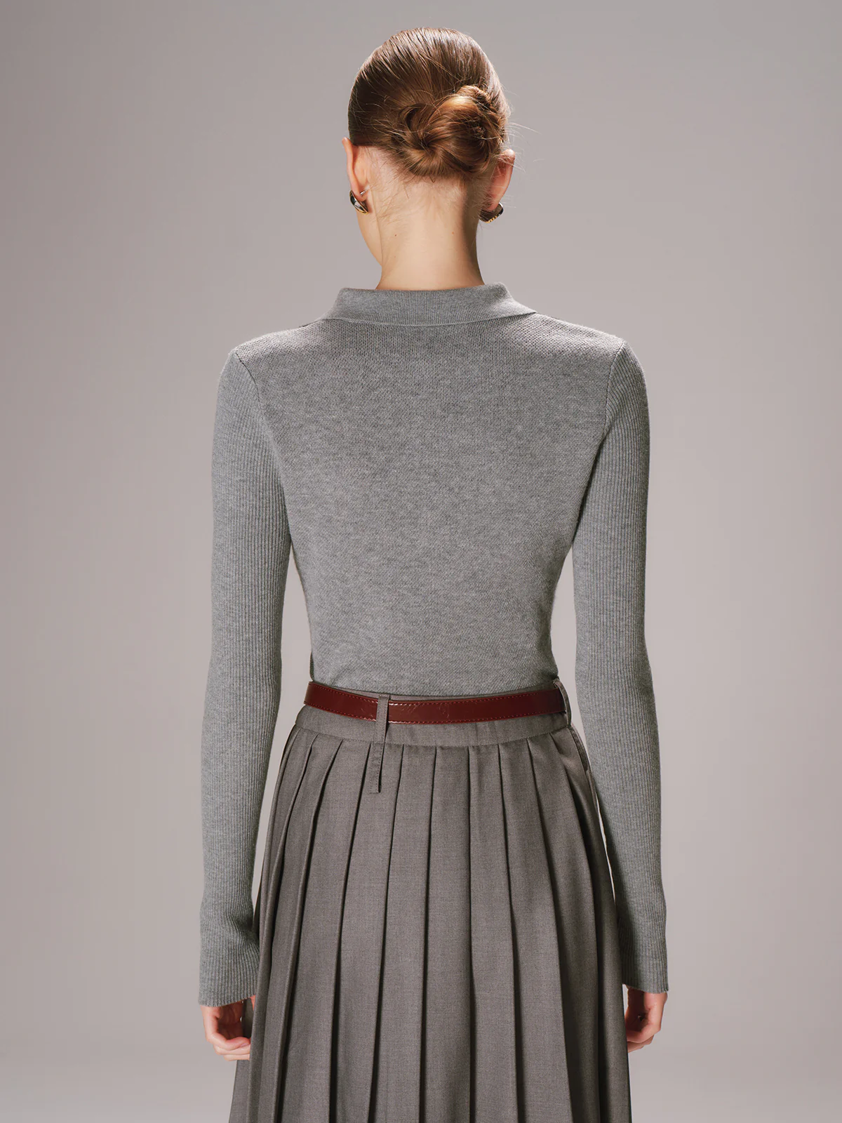 Argyle Wool-Blend Polo Knit Top - Image 6