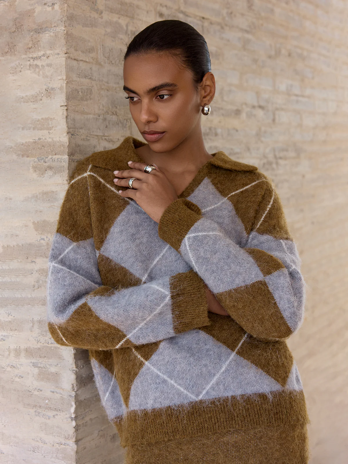 Argyle Wool-Blend Sweater & Maxi Skirt Set - Image 3