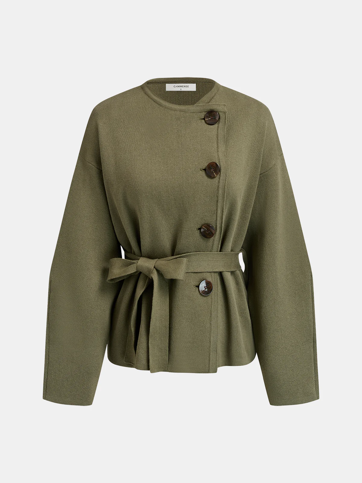 Asymmetric Button Belted Knit Jacket