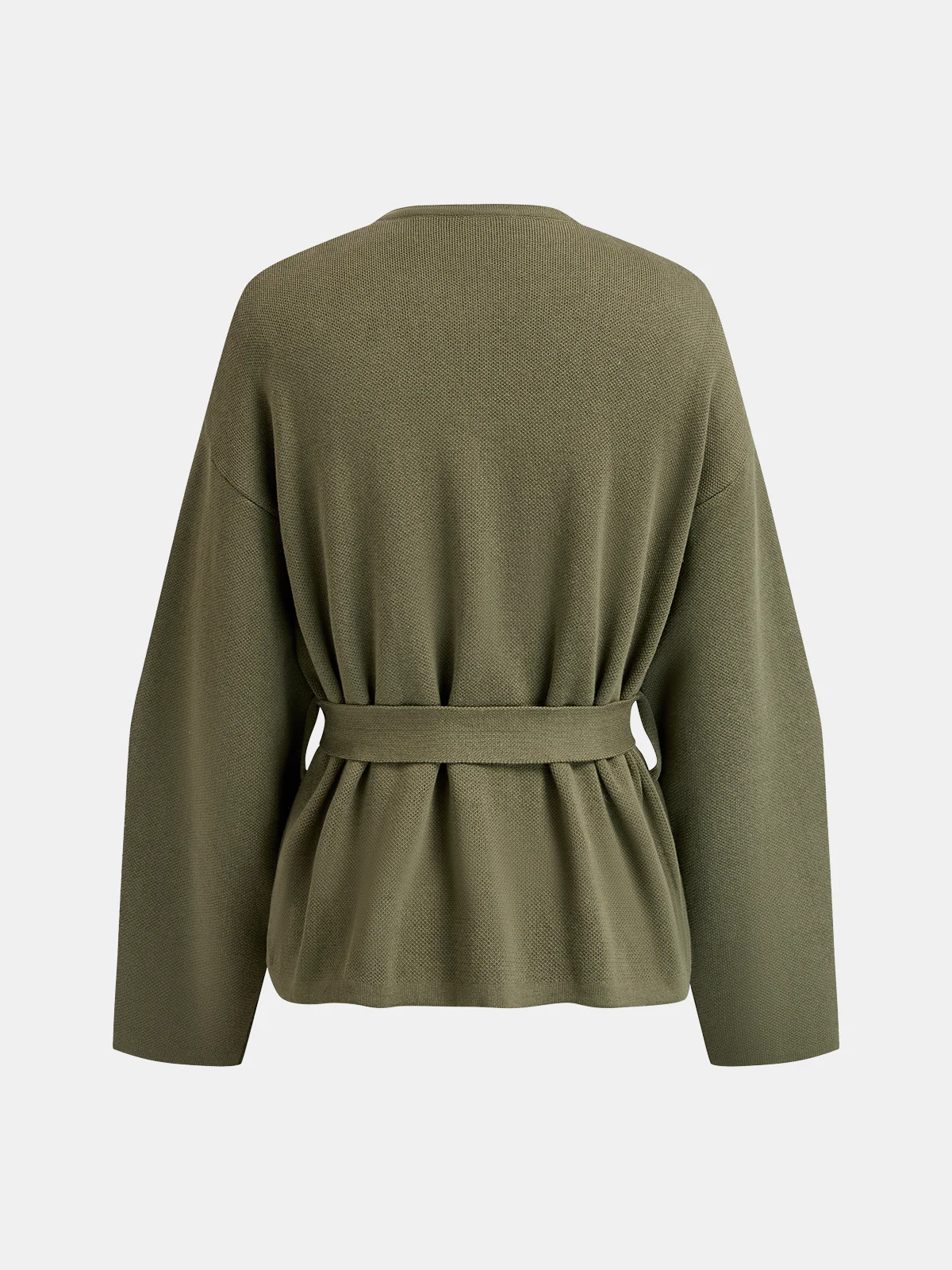 Asymmetric Button Belted Knit Jacket - Image 2