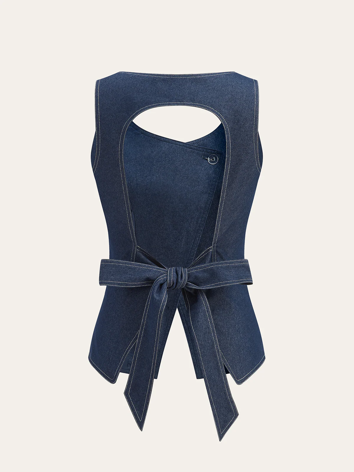 Asymmetric Button Bow Detail Vest - Image 3