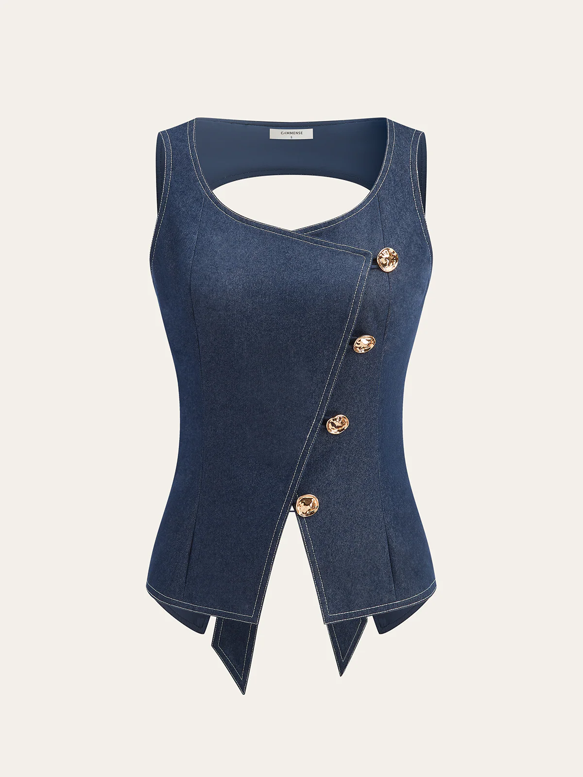 Asymmetric Button Bow Detail Vest - Image 4