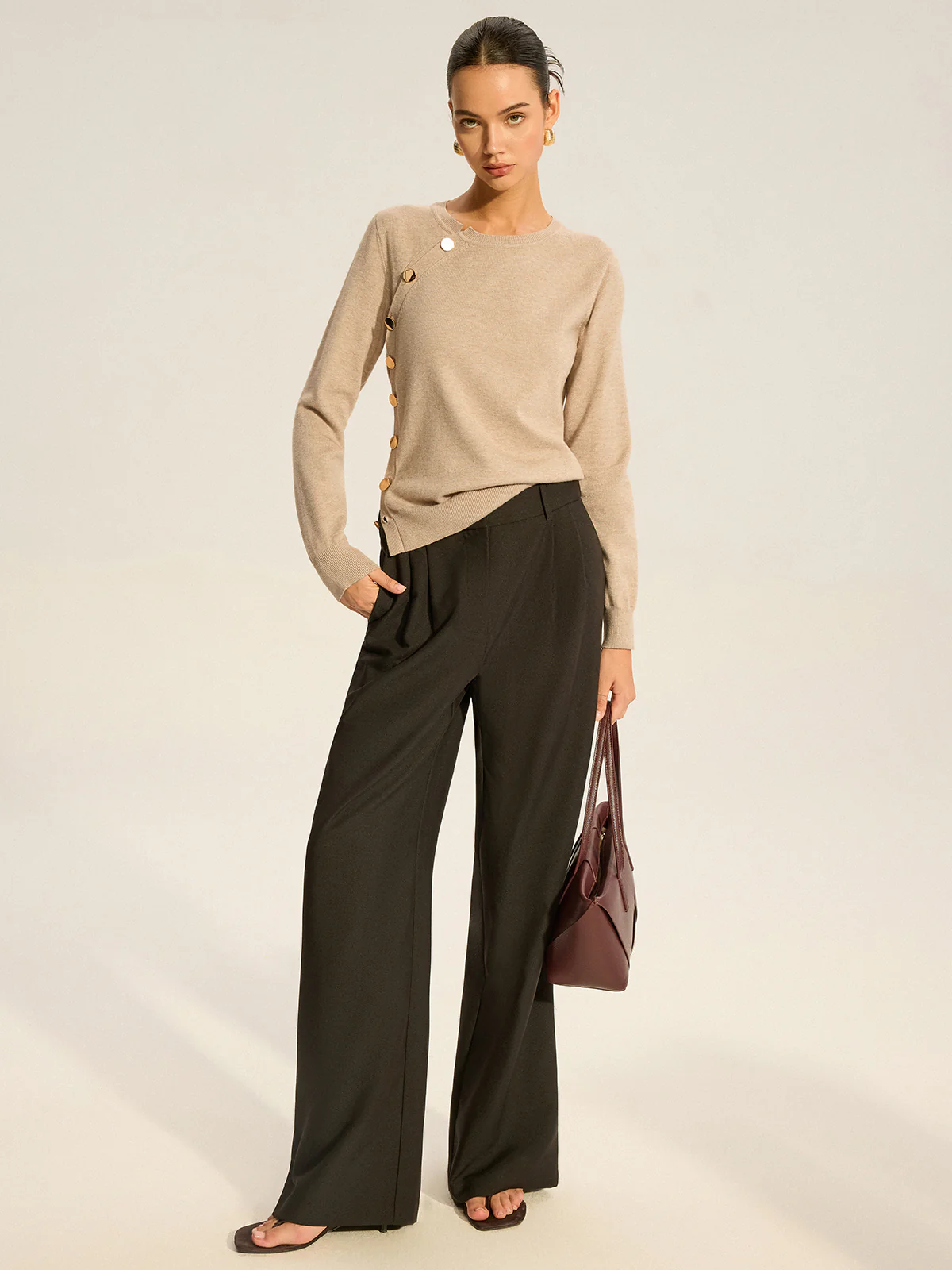 Asymmetric Button Knit Top - Image 2