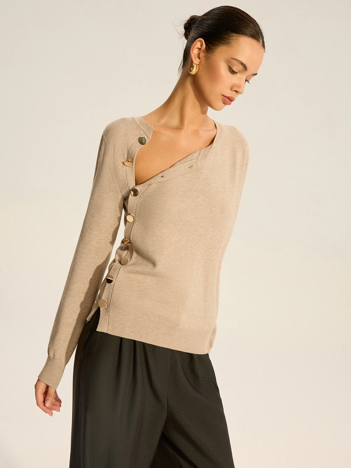 Asymmetric Button Knit Top - Image 5