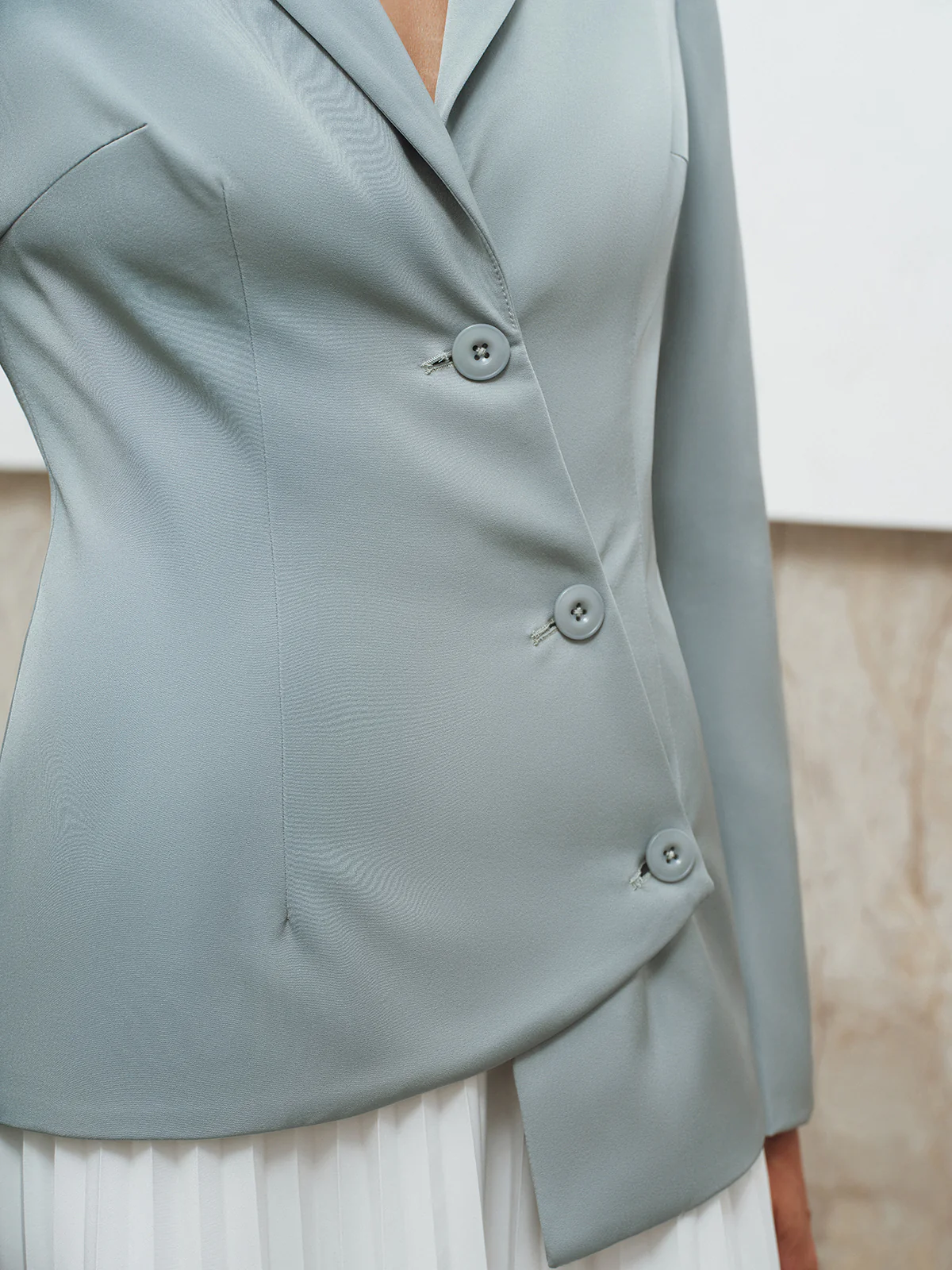 Asymmetric Button Slim Fit Blazer - Image 5