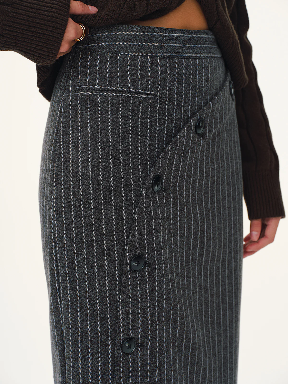 Asymmetric Button Striped Maxi Skirt - Image 2