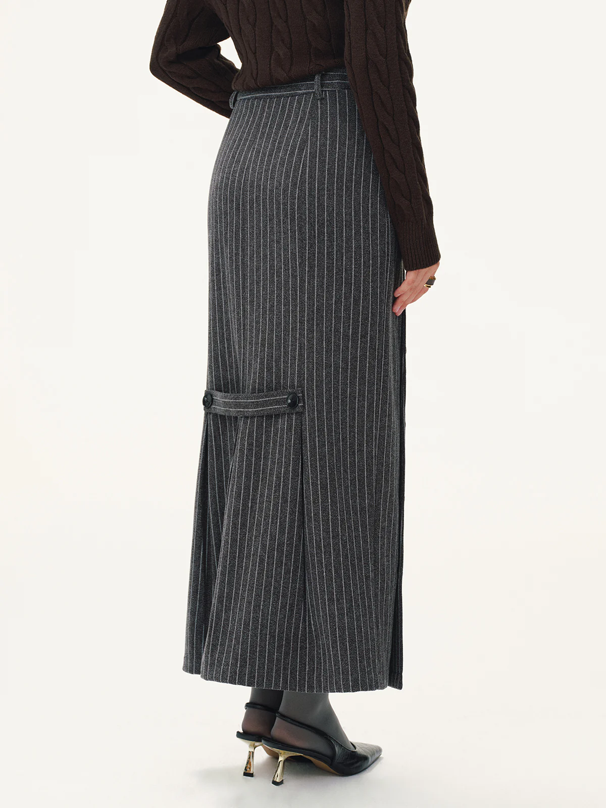 Asymmetric Button Striped Maxi Skirt - Image 6