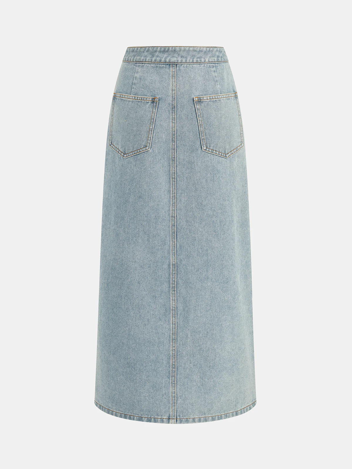 Asymmetric Button Wrap Midi Denim Skirt - Image 2