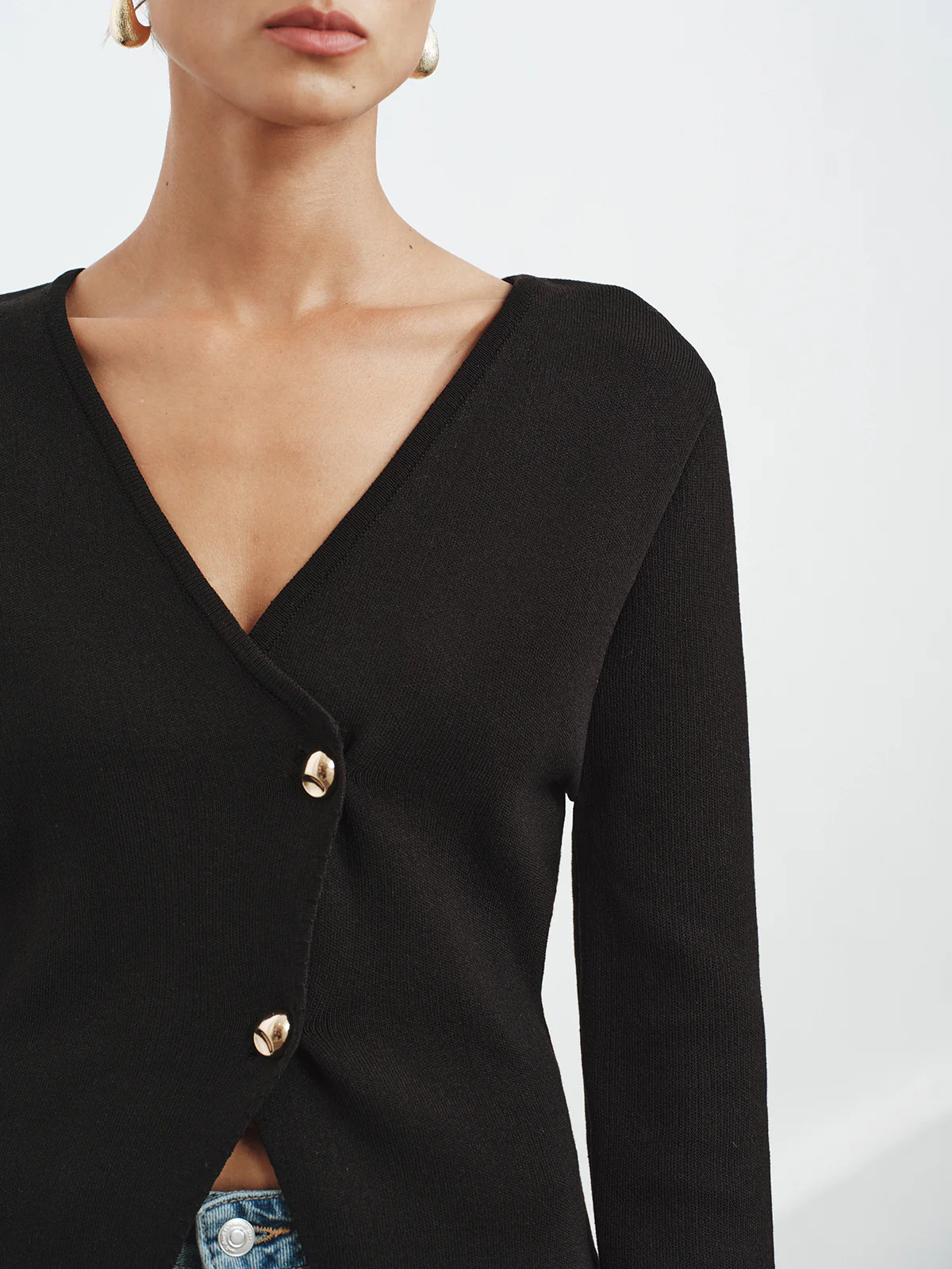 Asymmetric Buttoned Knit Cardigan - Image 2