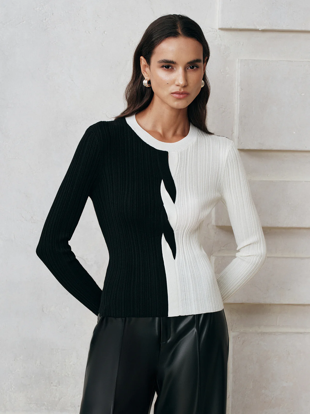Asymmetric Color-Block Ribbed Sweater - Image 4