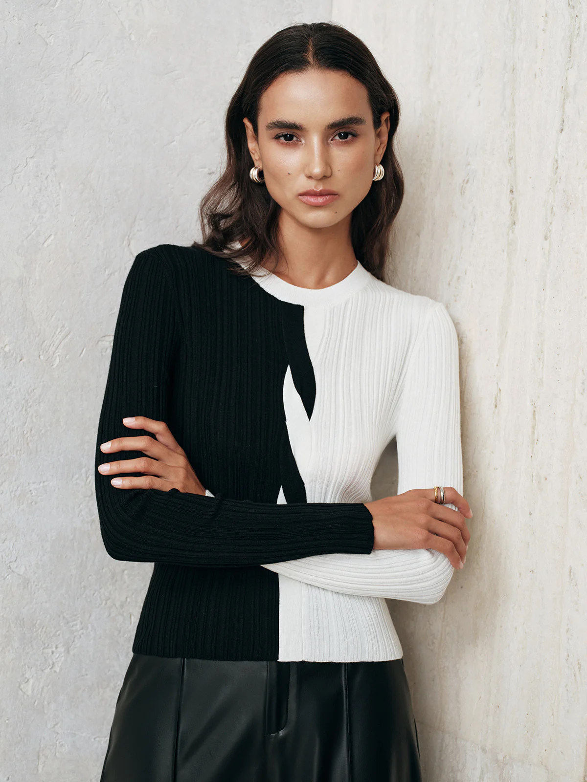 Asymmetric Color-Block Ribbed Sweater - Image 5