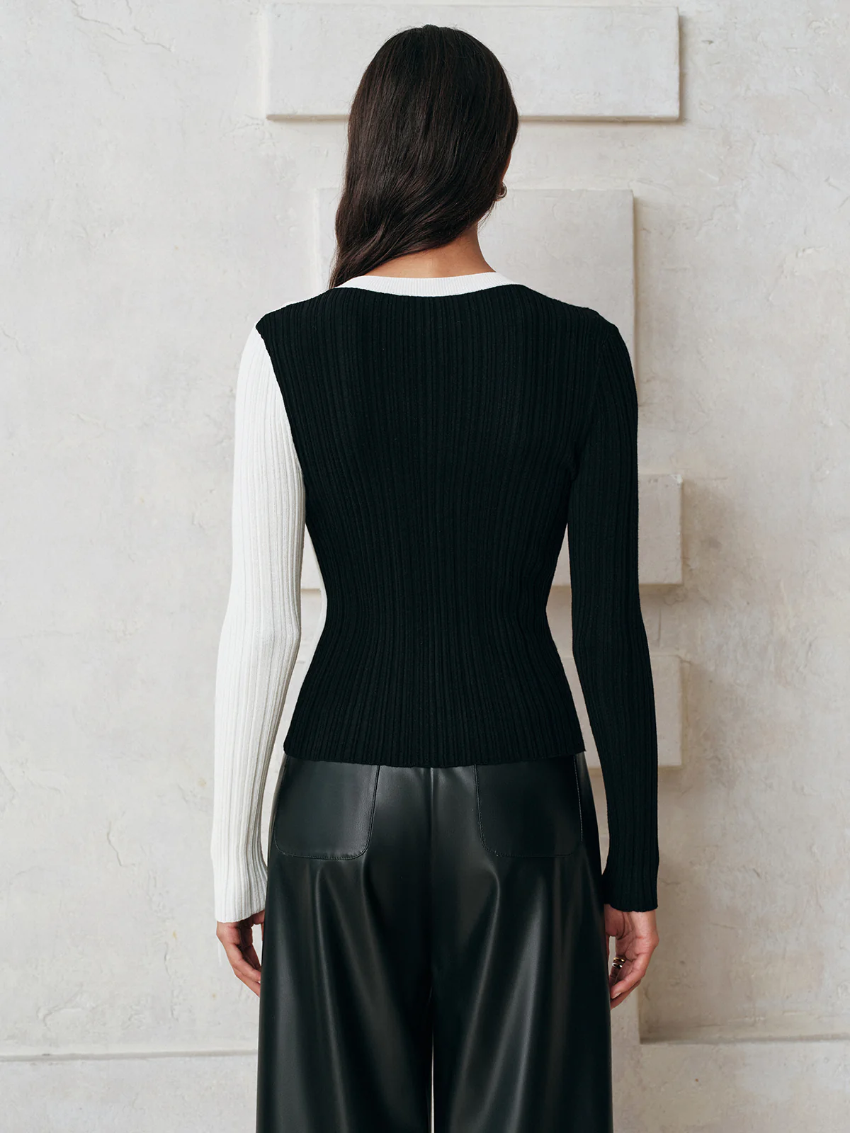 Asymmetric Color-Block Ribbed Sweater - Image 6