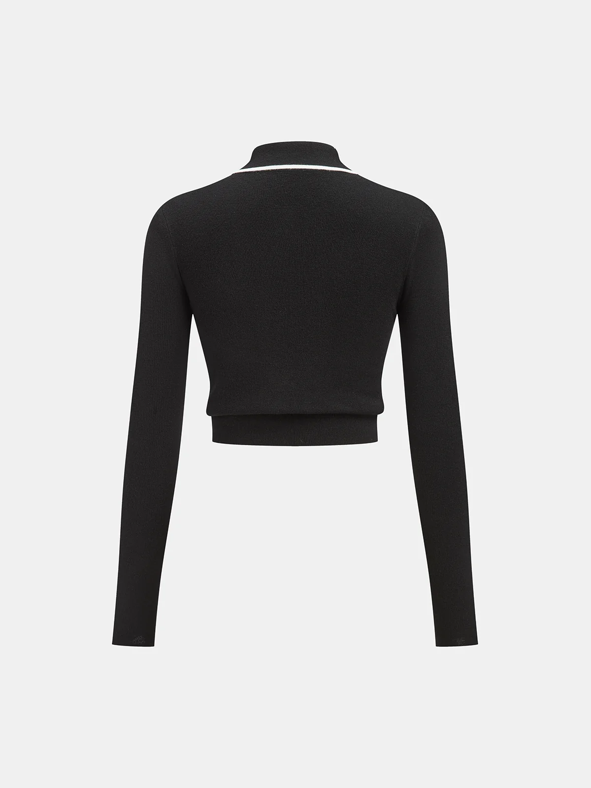 Asymmetric Contrast Trim Wool Blend Cropped Polo Top - Image 2