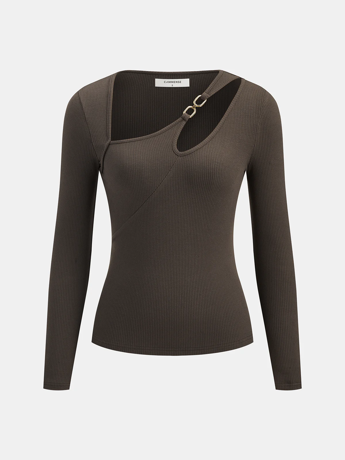 Asymmetric Cut-Out Ribbed Long-Sleeve Top