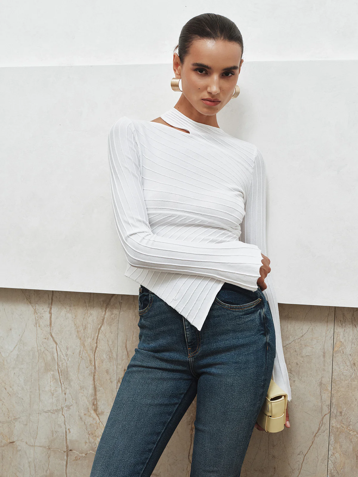 Asymmetric Cut-Out Textured Knit Top - Image 4