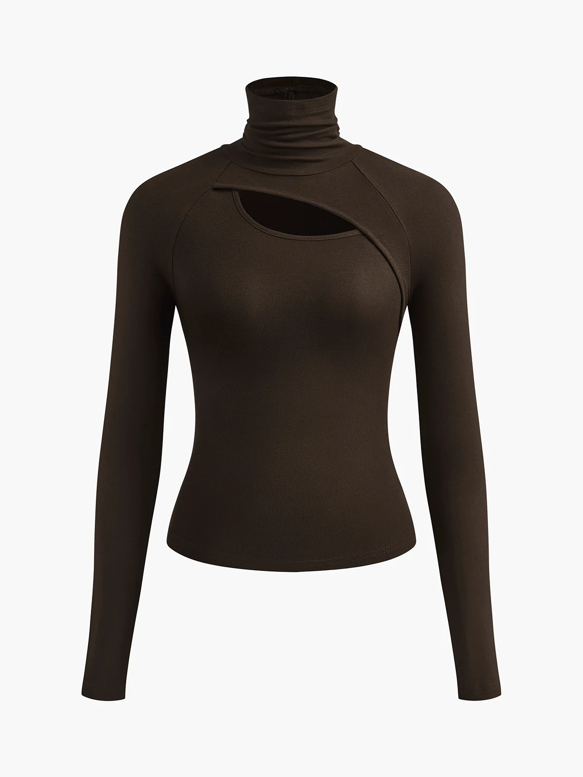 Asymmetric Cut Out Turtleneck Long Sleeve Slinky Top - Image 7