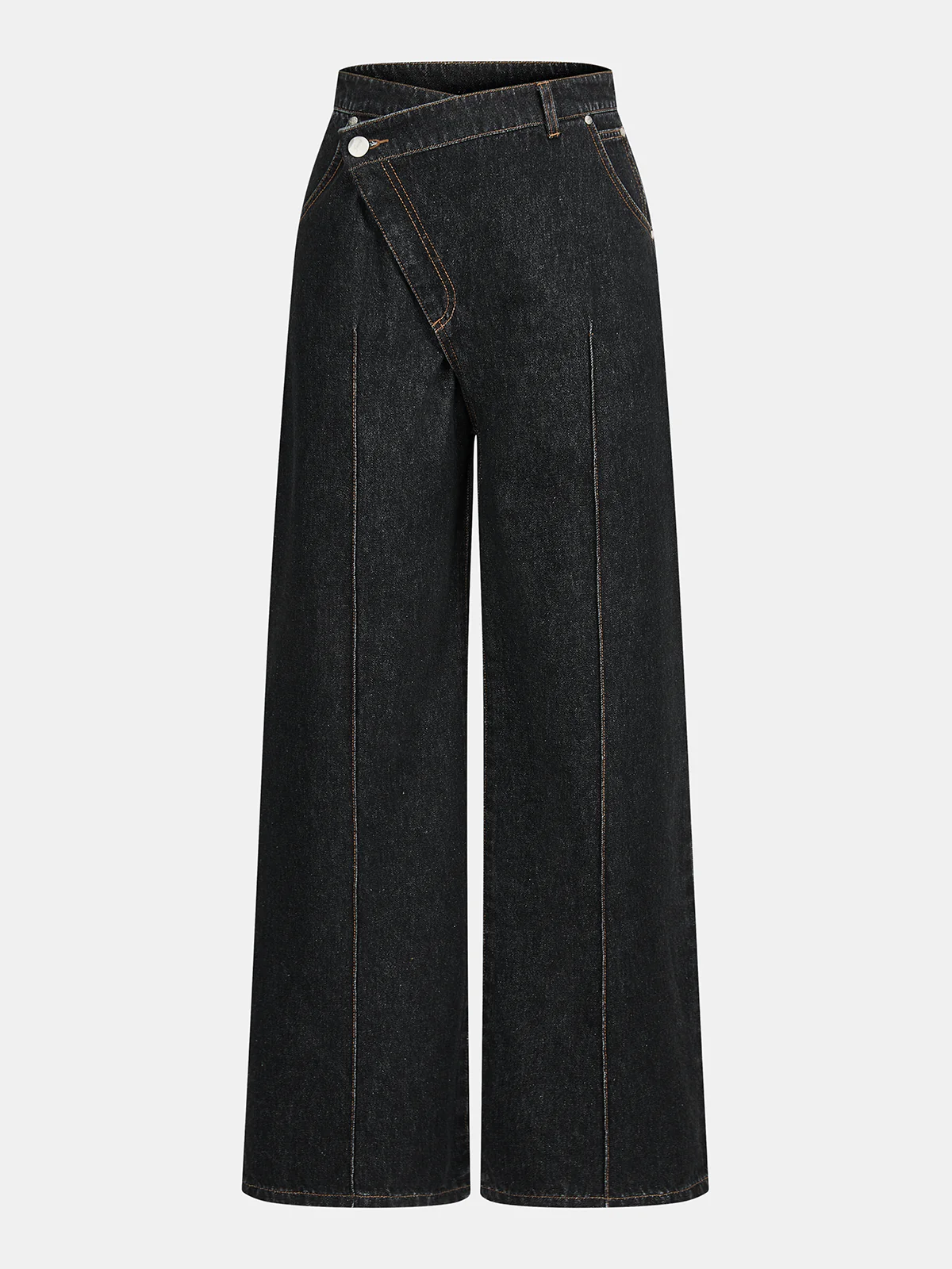 Asymmetric Denim Mid-Waist Straight -Leg Jeans
