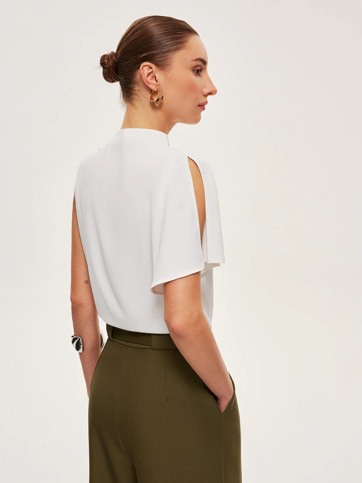 Asymmetric Draped Button-Shoulder Top - Image 6