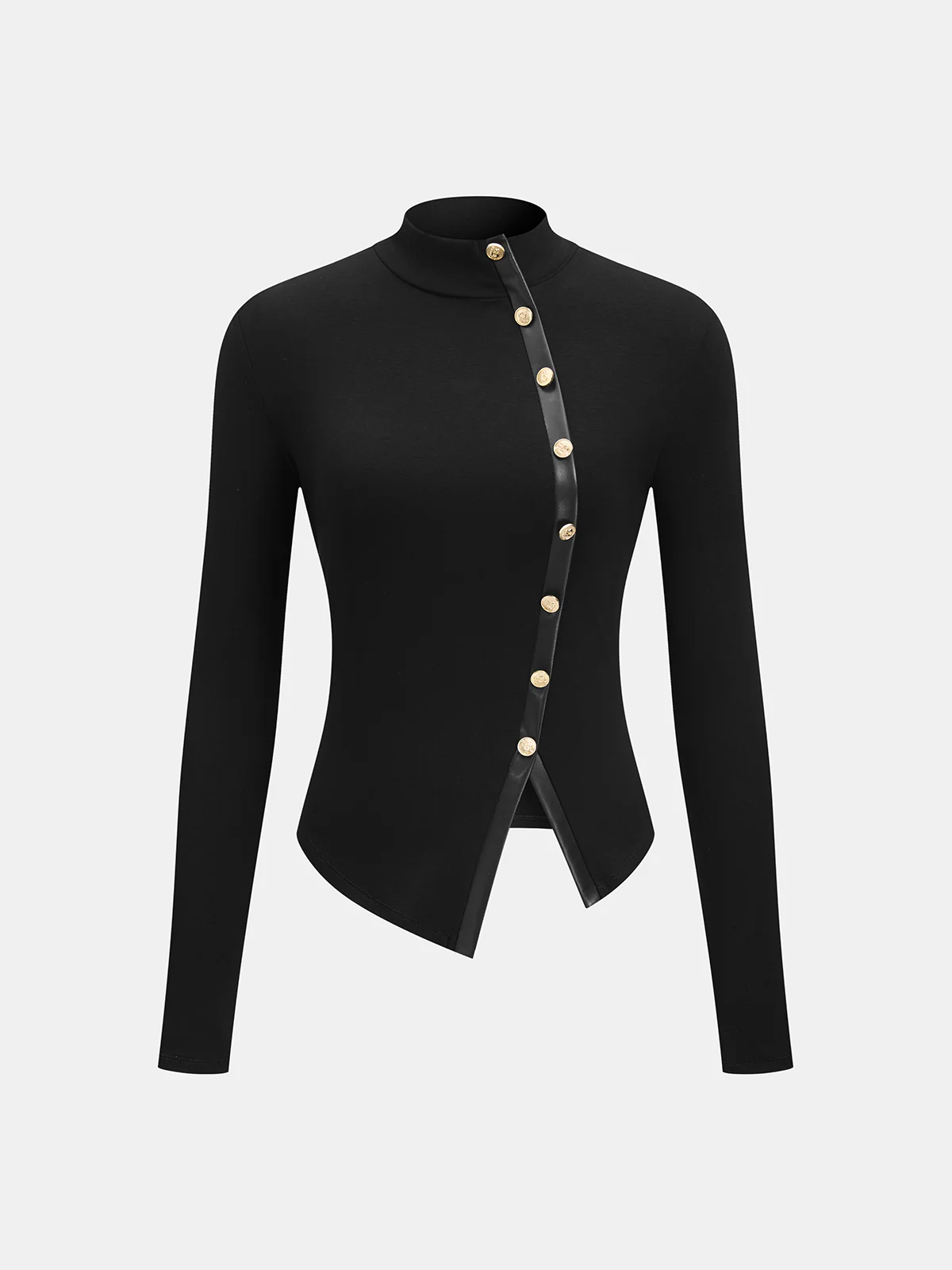 Asymmetric Faux Leather Panel Knit Top - Image 3