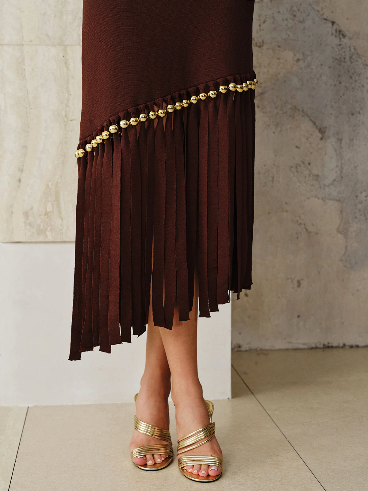 Asymmetric Fringe Metal Bead Detail Maxi Dress - Image 5