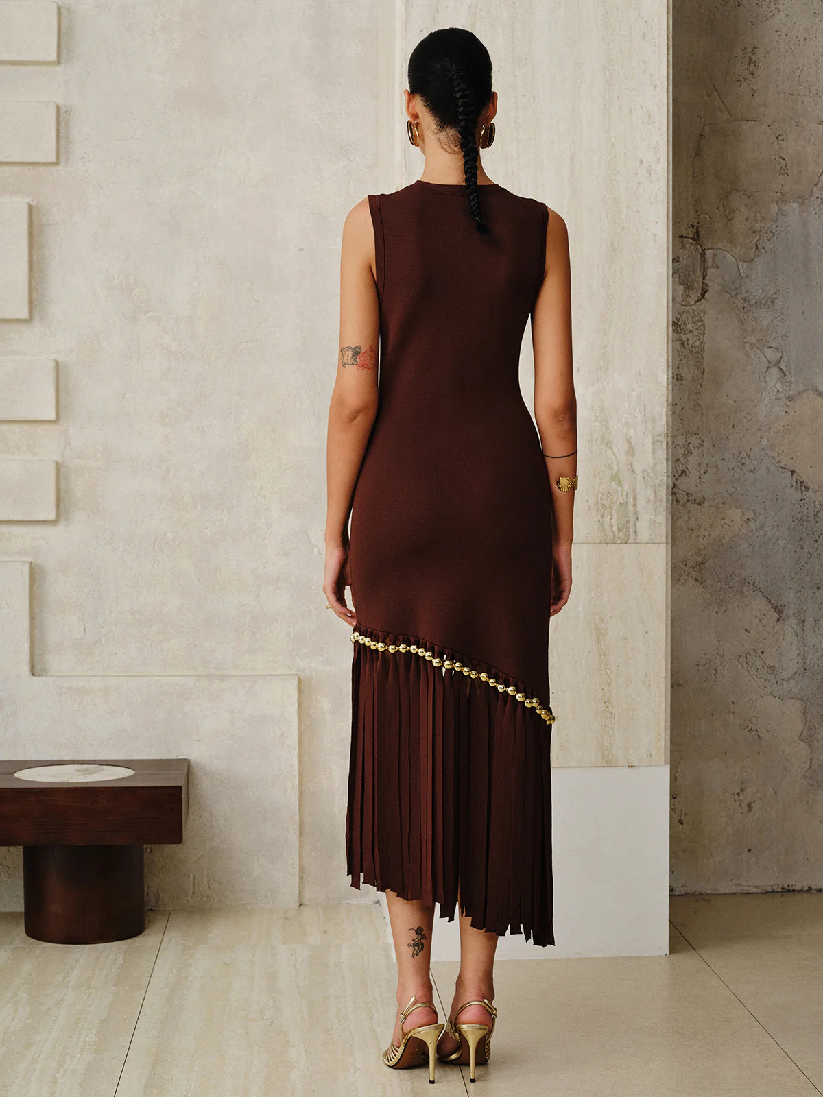 Asymmetric Fringe Metal Bead Detail Maxi Dress - Image 6