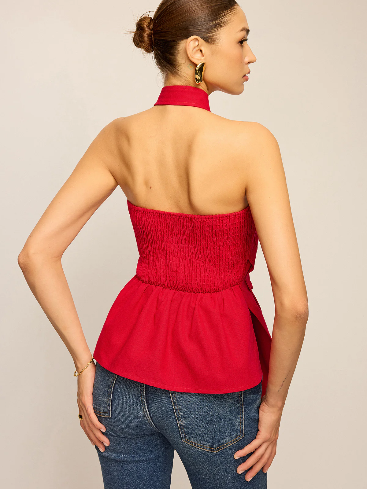 Asymmetric Halter Neck Button Top - Image 3
