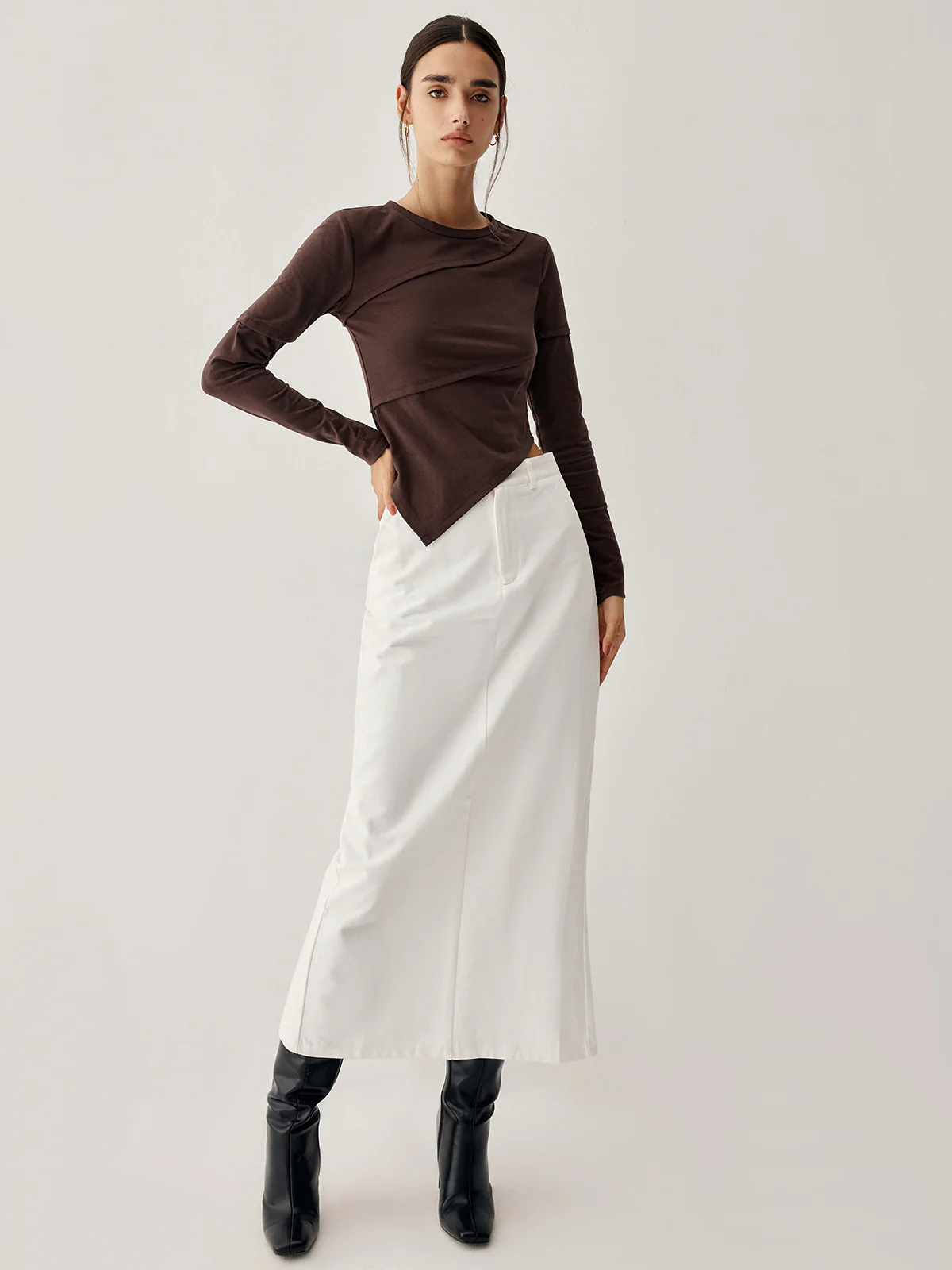 Asymmetric Hem Piping Long Sleeve Top - Image 5