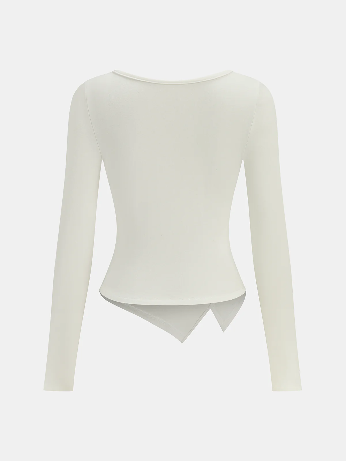 Asymmetric Hem Ruched Long-Sleeve T-Shirt - Image 2