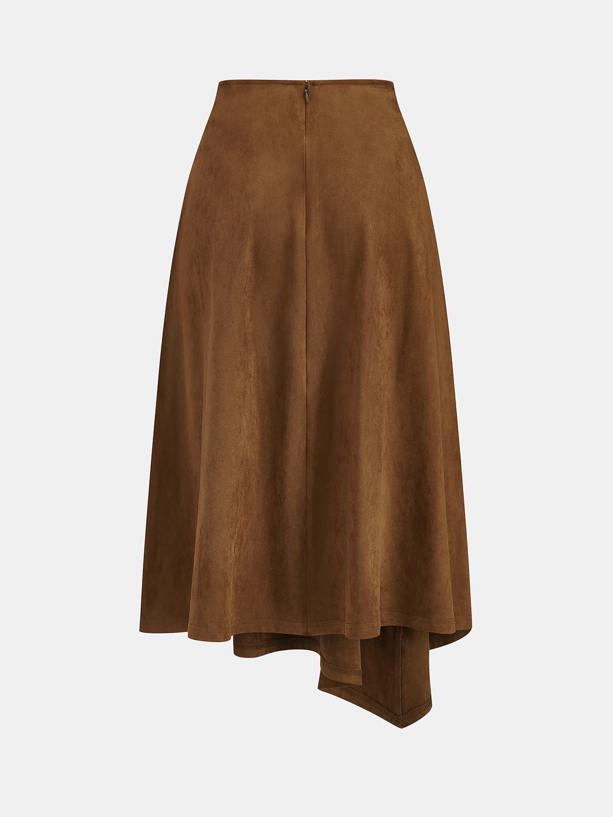 Asymmetric High-Waisted Suede A-Line Midi Skirt - Image 2