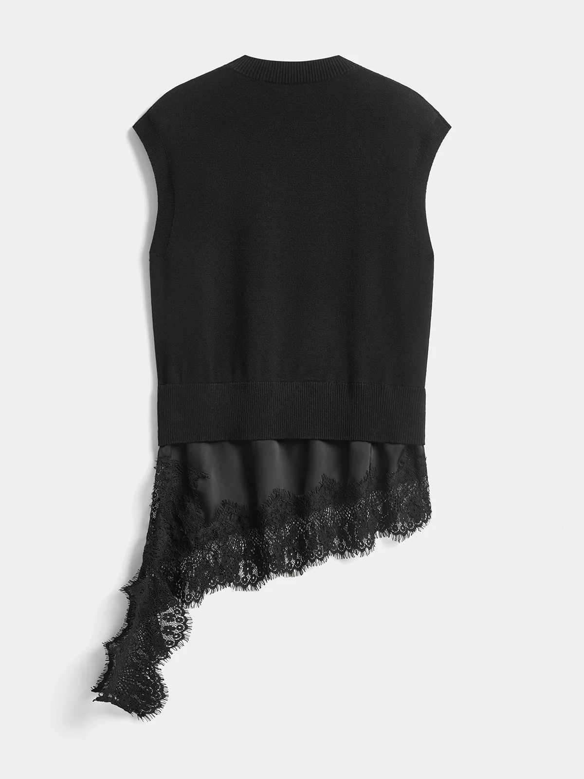 Asymmetric Lace Hem Knit Top - Image 2