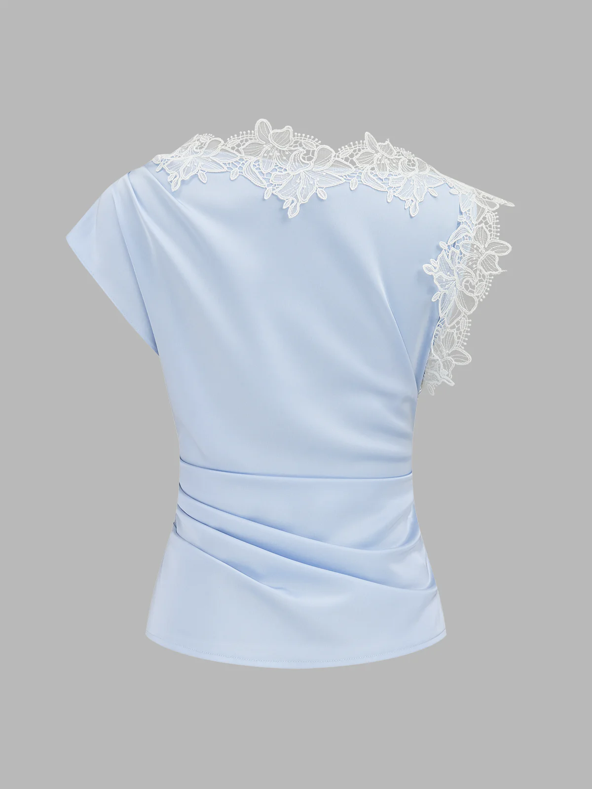 Asymmetric Lace Trim Ruched Blouse - Image 2