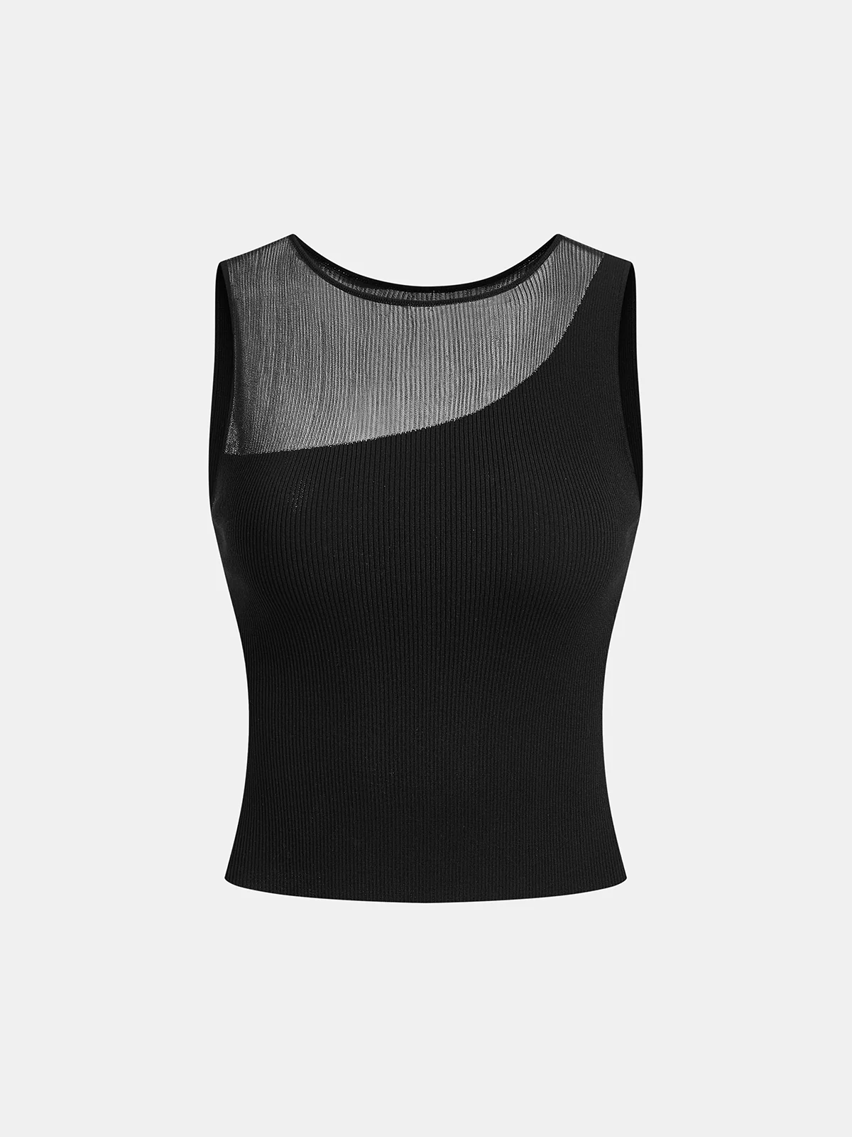 Asymmetric Mesh Ribbed Knit Tank Top - Image 2