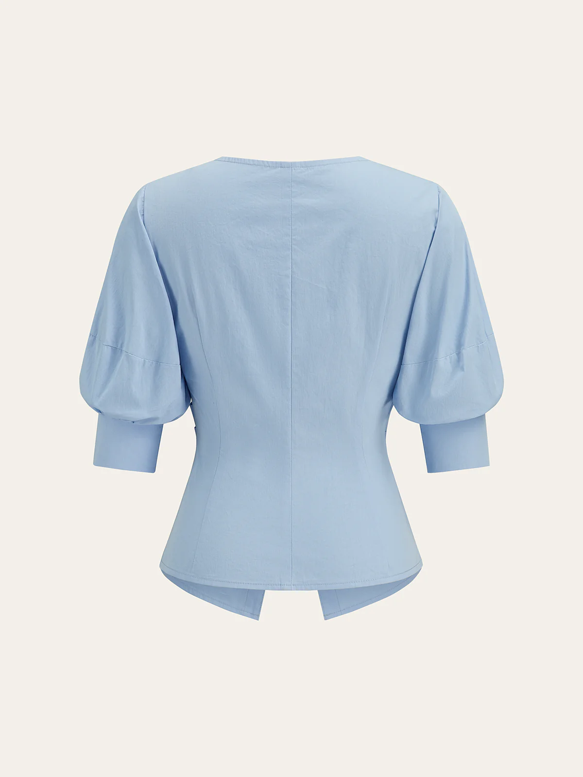 Asymmetric Metal Button Puff-Sleeve Shirt - Image 3