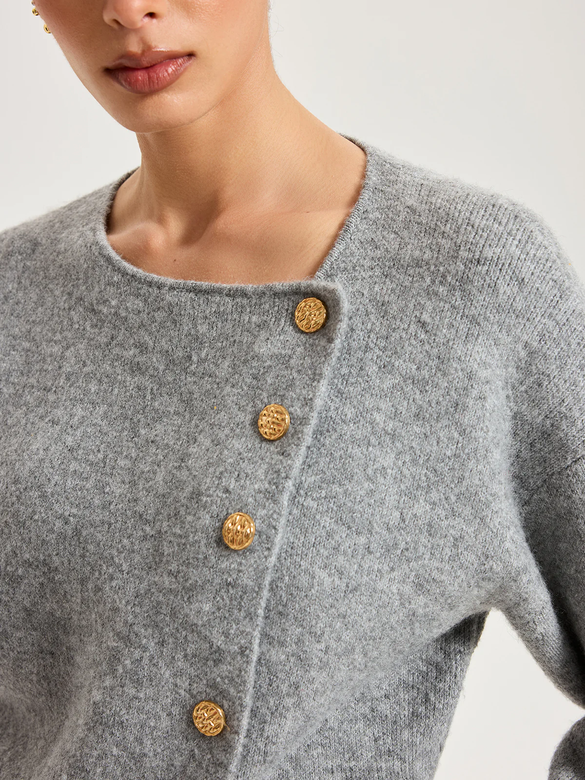 Asymmetric Metal Button Wool-Blend Cardigan - Image 4